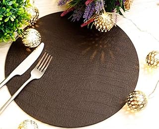 Set of 6 Classic Brown Leatherboard Round Placemats - Made in the UK