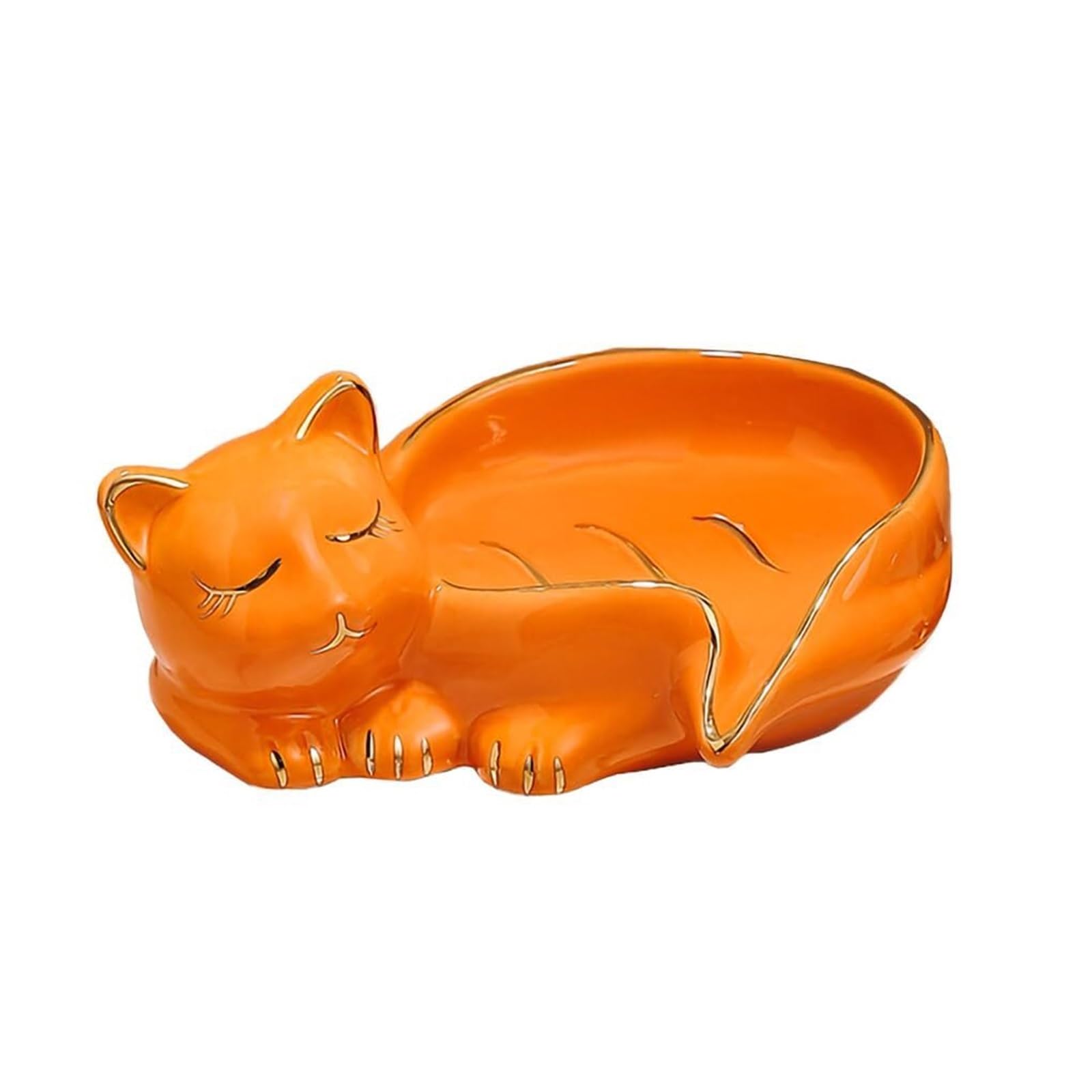 Portasapone con drenaggio Portasapone creativo a forma di gatto, in ceramica, autosvuotante, decorativo per lavabo del bagno(Orange)