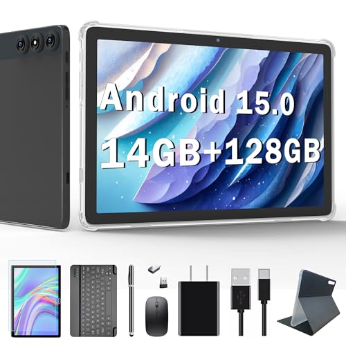 Image of Android 15 Tablet, 2026 Tablet 10 inch 128GB Storage 1TB Expandable 14GB RAM, 4G Sim Slot Tablets with keyboard Support 5G WiFi Bluetooth 5.0 GPS, 7000 mAh, Octa-Core Processor, FHD IPS Display