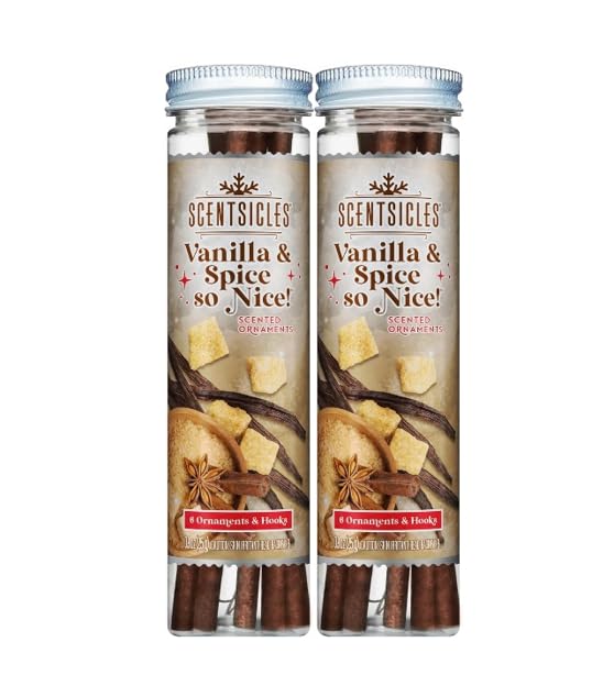 NEW Scentsicles Vanilla & Spice So Nice Scented Sticks with 6 Hooks - 2 Bottles (12 Sticks Total)