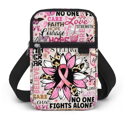 84hoods Breast Cancer Awareness Gift for Women. Crossbody Phone Bag with Adjustable Strap. Small Waterproof Cell Phone Purse. Support for Fighter, Survivor. Pink Typography.