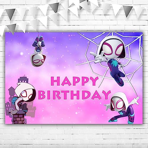 Spider Gwen Happy Birthday Banner 5x3ft Super Hero Spider Gwen Backdrop