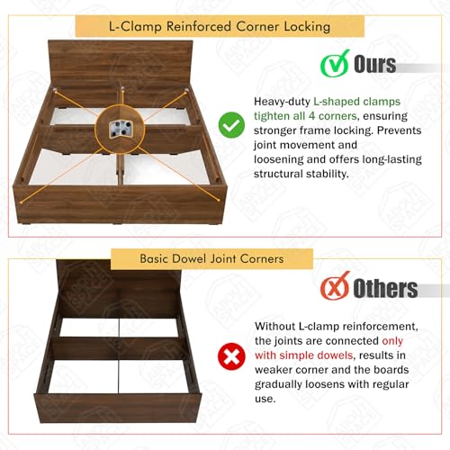 Image of ABOUT SPACE Bed - (80 x 74 inches) King Size Bed Without Storage | Engineered Wooden Bed Frame with Airflow & MDF Support Board for Mattress | 1-Year Warranty Cot for Bedroom - Columbia Walnut