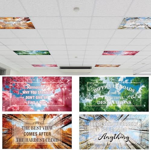 Image of VIHOSE 4 Pcs Fluorescent Light Covers for Ceiling Lights 4 x 2 ft Motivational Magnetic Light Covers Inspirational Classroom Filters for Classroom Office Home Kitchen (Season)