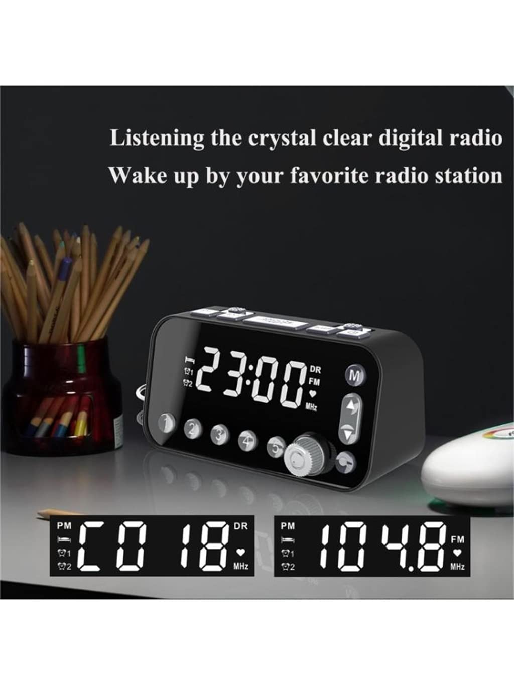 Cyfrowy budzik PRZENOŚNY Zegar z podwójnym DAB/FM Radio Duży ekran Zegar Budzik Zestaw sprzętu AGD Retro