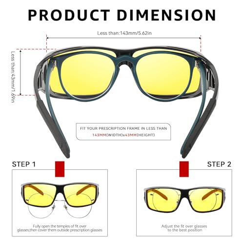 TJUTR Night Vision Driving Glasses Fit Over Glasses for Men Women, Anti Glare Polarized Nighttime Eyewear Yellow Lens3