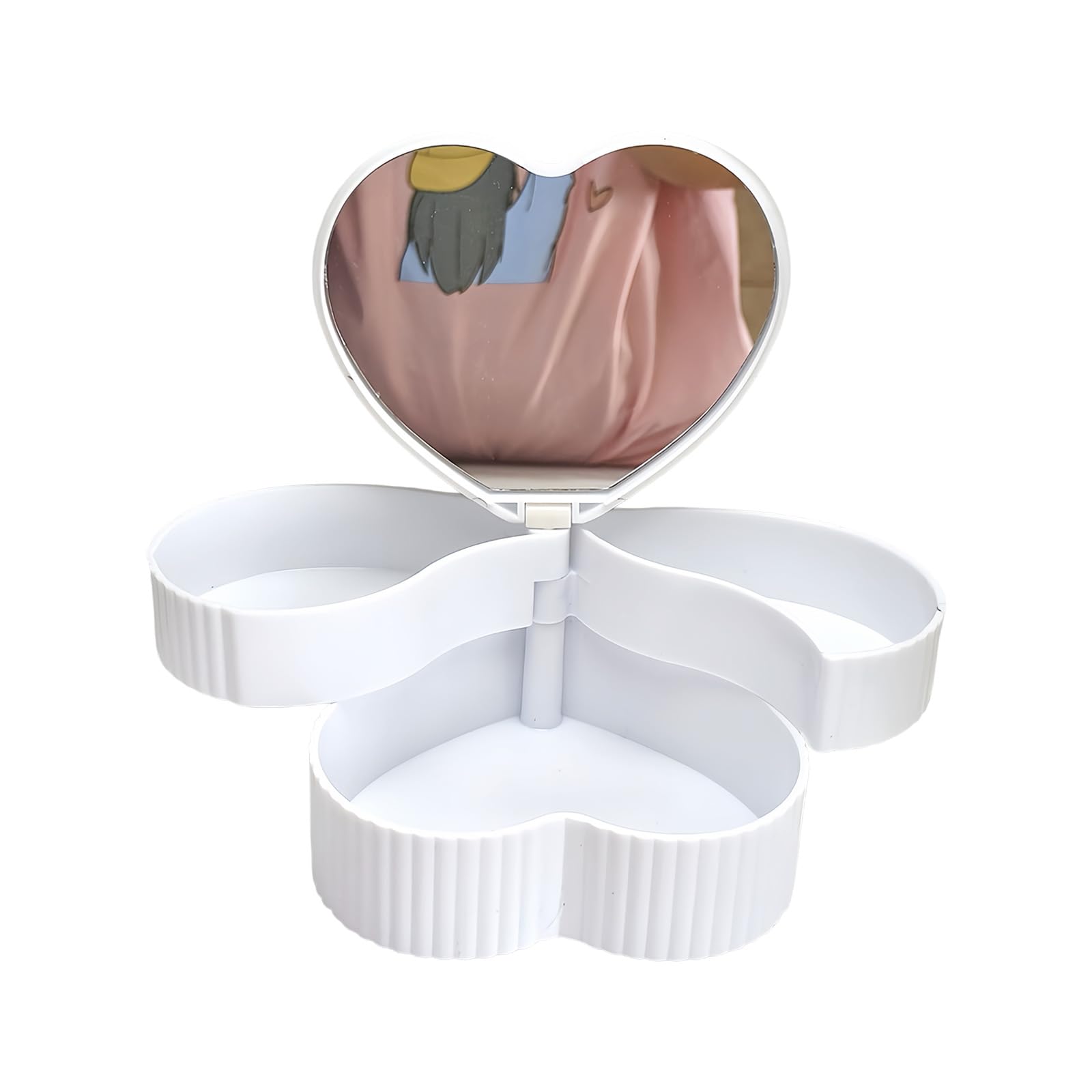 Kaeltsyn Heart Shaped Jewelry Organiser with Rotating Base and Mirrored Storage Container for Accessories Heart Shaped Jewelry Planner