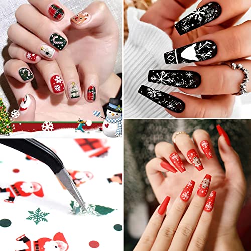 10 Sheets Christmas Nail Stickers White Snowflake Nail Decals Winter 3D Xmas Nail Art Stickers Snowflakes Santa Claus Snowman Buffalo Plaid Deer Nail Designs Stickers For Christmas Nail Decorations #TOP2