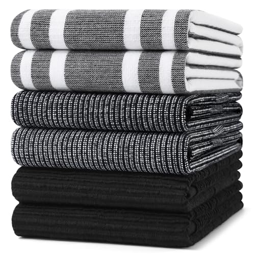 Image of Homaxy Premium Kitchen Towels(18 inchx 28 inch, 6 Pack), Large Cotton 380 GSM Kitchen Hand Towels, Soft and Absorbent Terry Dish Towels, Multipurpose Tea Towel Set with Hanging Loop, Black