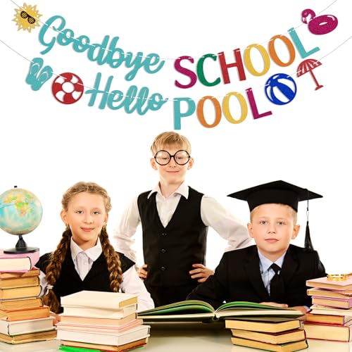 Goodbye School Hello Pool Banner - Peace Out School Hello Summer Decor, Last Day of School Banner, End of School Party Decor, Summer Pool Beach Party Decorations by Hemicha - Used condition - Image 4