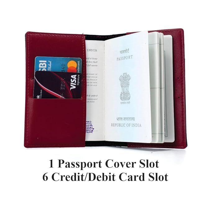 Image of Personalized Passport Cover with Name & Charm, Tan Travel Passport Holder for Men & Women, Premium Leatherette Case for Documents & Cards (Wine)