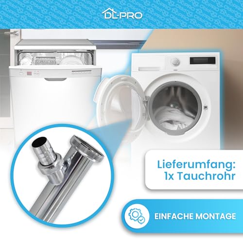 DL-pro Tauchrohr 1 1/4 × Ø 32 mm, 200 mm, verchromtes Metall, mit Geräteanschluss – Ersatz-Tauchrohr für Waschbecken-Siphons