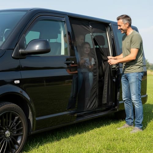 Soulian Sonnenschutz Auto Seitentür Moskitonetz Passend für VW T5 T6 MPV Schiebetür, Anti-Mücke Belüftung und UV-Schutz Magnetisch Schattennetz Camping Reise Auto Zubehör