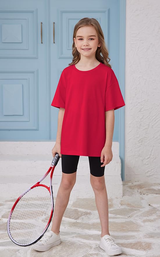 Image of ZDC Girls Short Sleeve T Shirts Kids Summer Oversized Tops Trendy Crewneck Basic Tees 5-14 Years