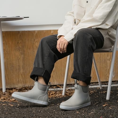 RIUETAR Botas masculinas com forro felpudo, botas de pesca de borracha no tornozelo para homens, bot