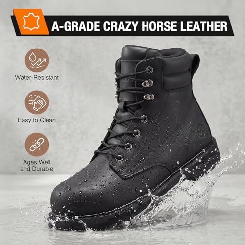 Image of NINGO Steel Toe Work Boots for Men, Water Resistant Crazy Horse Leather | Comfortable Lightweight Non Slip Work Shoes, EH Protection Steel Toe Boots, Arch Support, Construction Industrial Warehouse