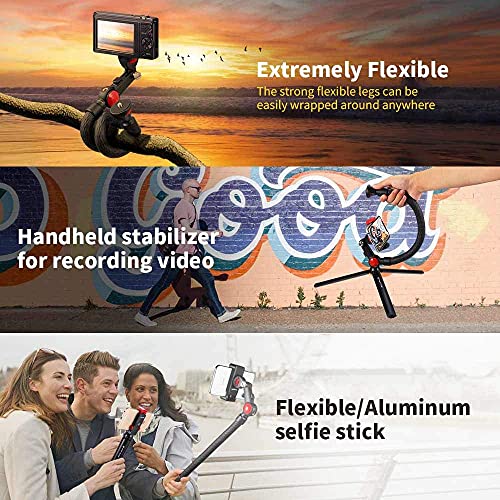 Fotopro Monopode Flexible，Selfie Stick Trépied Monopode avec Bluetooth pour Gopro，Trépied Portable Mini avec 1/4'' Screw Clip Téléphone pour iPhone XS Max, Samsung et Android Téléphone