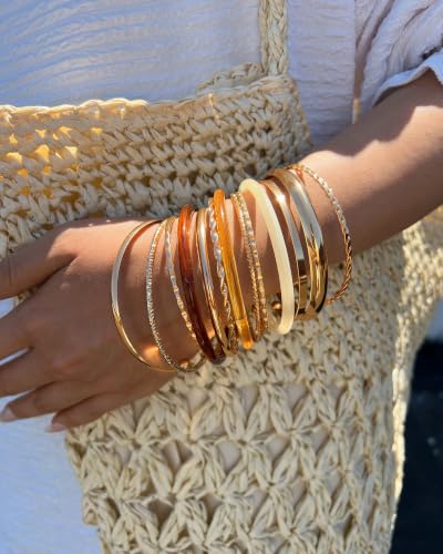 Image of IF ME Gold Bangle Bracelets for Women, Indian Bangles Stackable Set, Multi Layer Textured 18K Gold Plated Chunky Bracelets Boho Jewelrys Set
