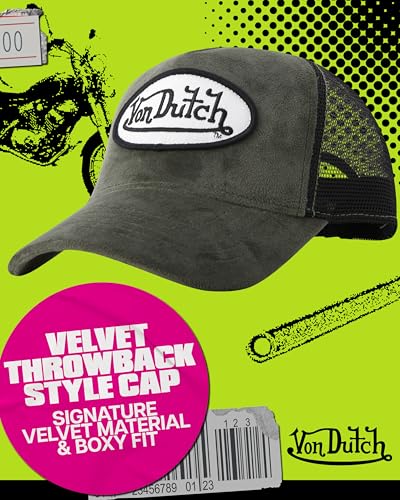 Image of Von Dutch Unisex Trucker Hat - Velvet Curved Bill Mesh Back Retro Classic Adjustable Snapback Baseball Cap for Men and Women