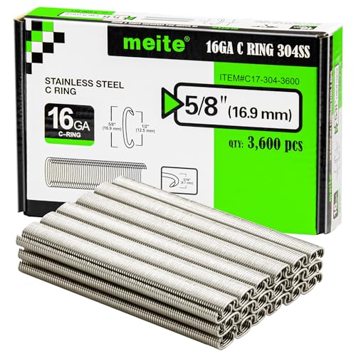 Image of meite 16 Gauge 1 /2 inch Hog Rings, 304 Stainless Steel Hog Ring Staples for SC760C Hog Ring Stapler, C Ring Staples for Outdoor Pet Cages, Coastal Fencing, Marine Netting (3,600 Counts)