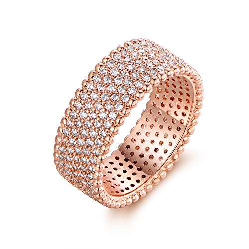 Barzel 18K Rose Gold Plated or White Gold Plated 5 Row Cubic Zirconia Eternity Wide Band Ring (Rose Gold, 8)