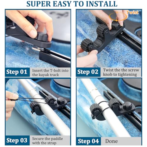 Huntury Kayak Track Paddle Holder, Save Kayak Track Space, Secure/Remove Paddles Fishing Nets and Fishing Poles, Track Mount Accessories