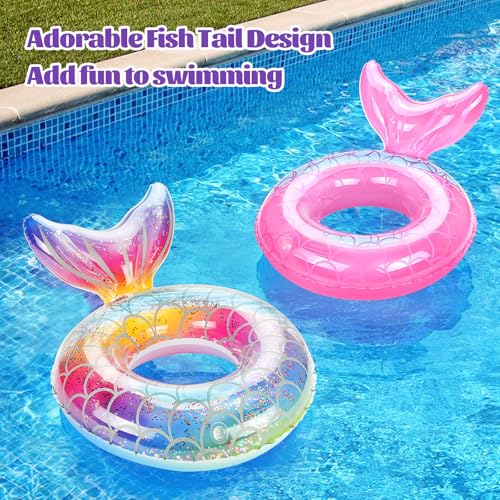 MoKo Inflatable Swimming Ring, Children Cute Pool Float Tube Decorations Swim Tubes Outdoor Pool Beach Water Floats Party Supplies Kids Floaties, Rainbow Silver Scales + Pink by MoKo - Image 2