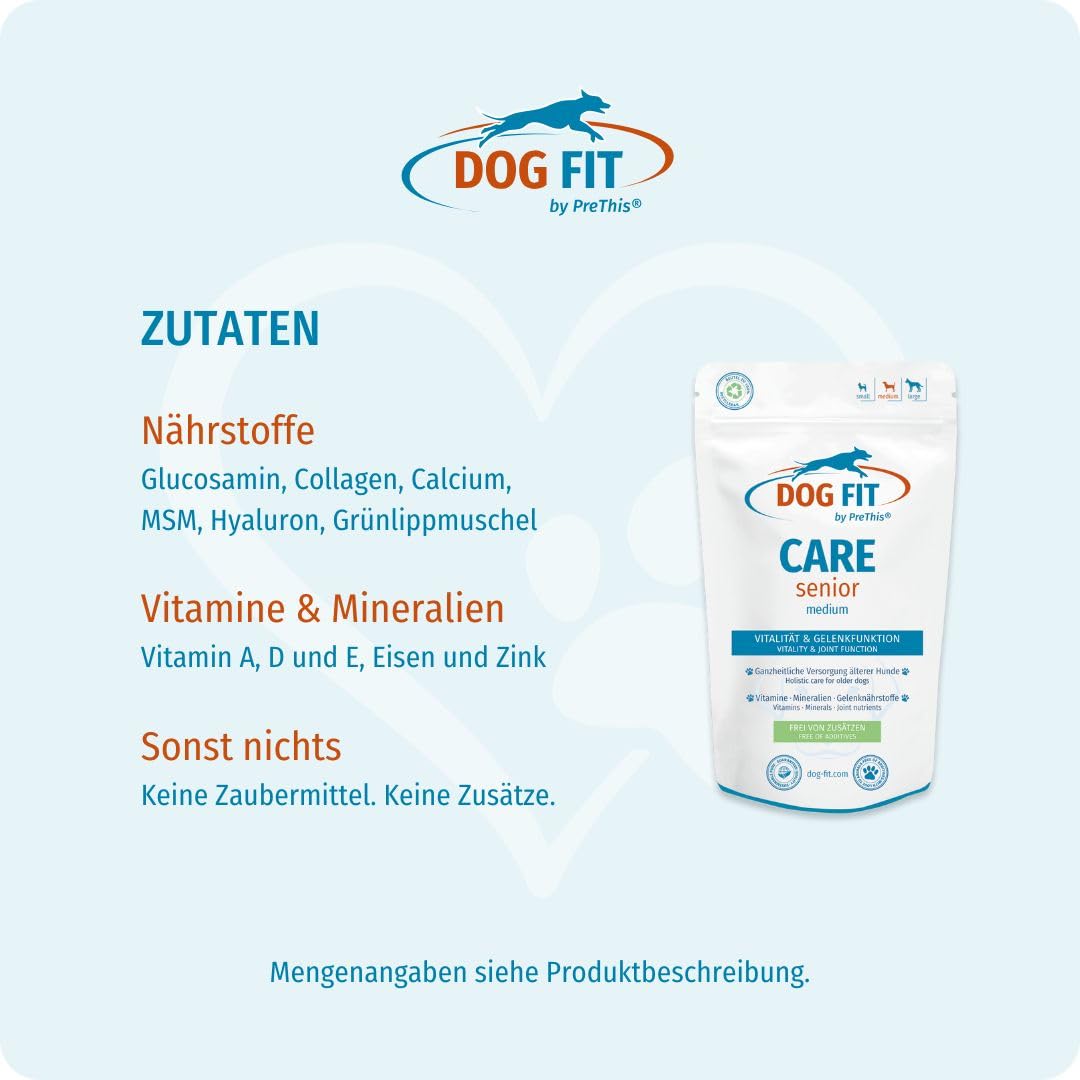 DOG FIT by PreThis® Senior-Vital-Bundle für Hunde: Care Senior & Vitamin B Komplex medium 10-25 kg I Ganzheitliche Unterstützung für Gelenke, Knochen & Nerven älterer Hunde