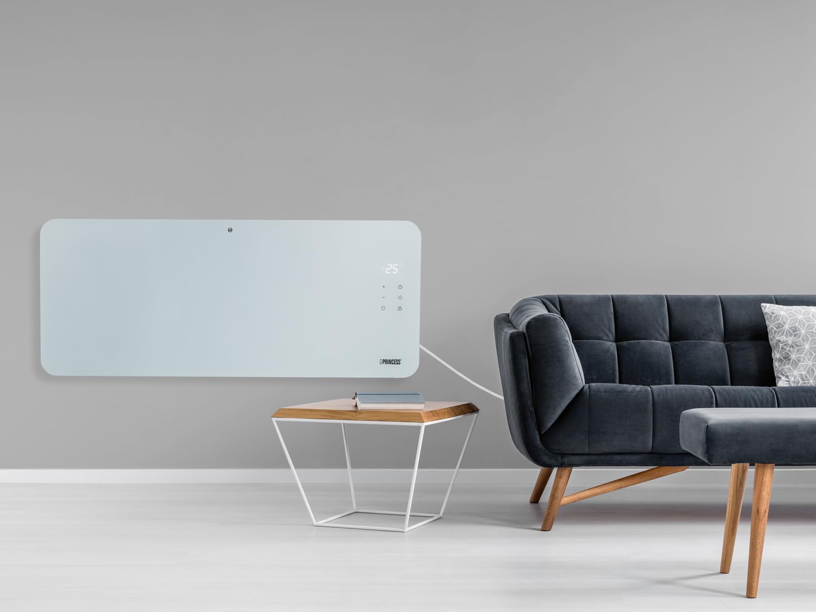 Princess Smart Convector Heater - 2000 W - sterowanie za pomocą darmowej aplikacji - szklany panel - możliwość montażu na ścianie - z ekranem dotykowym LED
