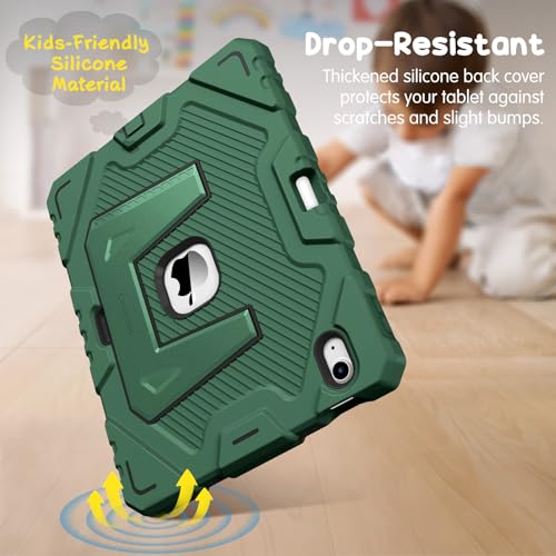 Image of Fintie Kids Friendly Case for iPad (A16) 11th Generation 11 Inch (2025), iPad 10th Generation 10.9 Inch (2022), Fully-Body Rugged Heavy Duty Shockproof Protective Case with Kickstand, Green