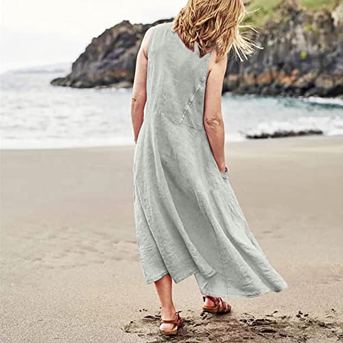 Plus Size Cotton Linen Summer Dresses for Curvy Women 2025 Sleeveless Maxi Vacation Beach Sundresses with Pockets