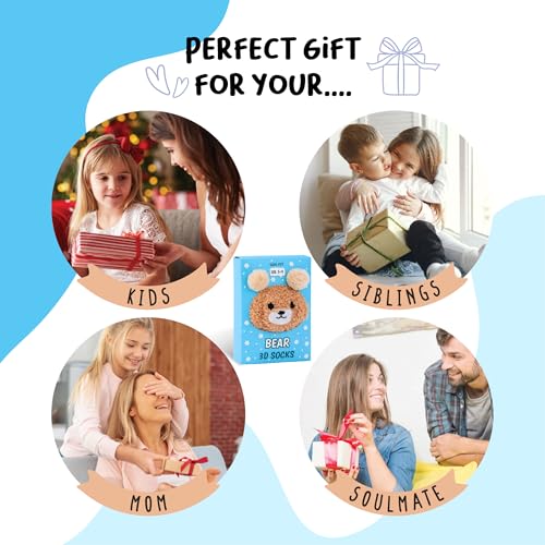 Image of POPCRAZE Bear Gift Fuzzy Crew Socks with 3D Ears Unisex Size 5-9