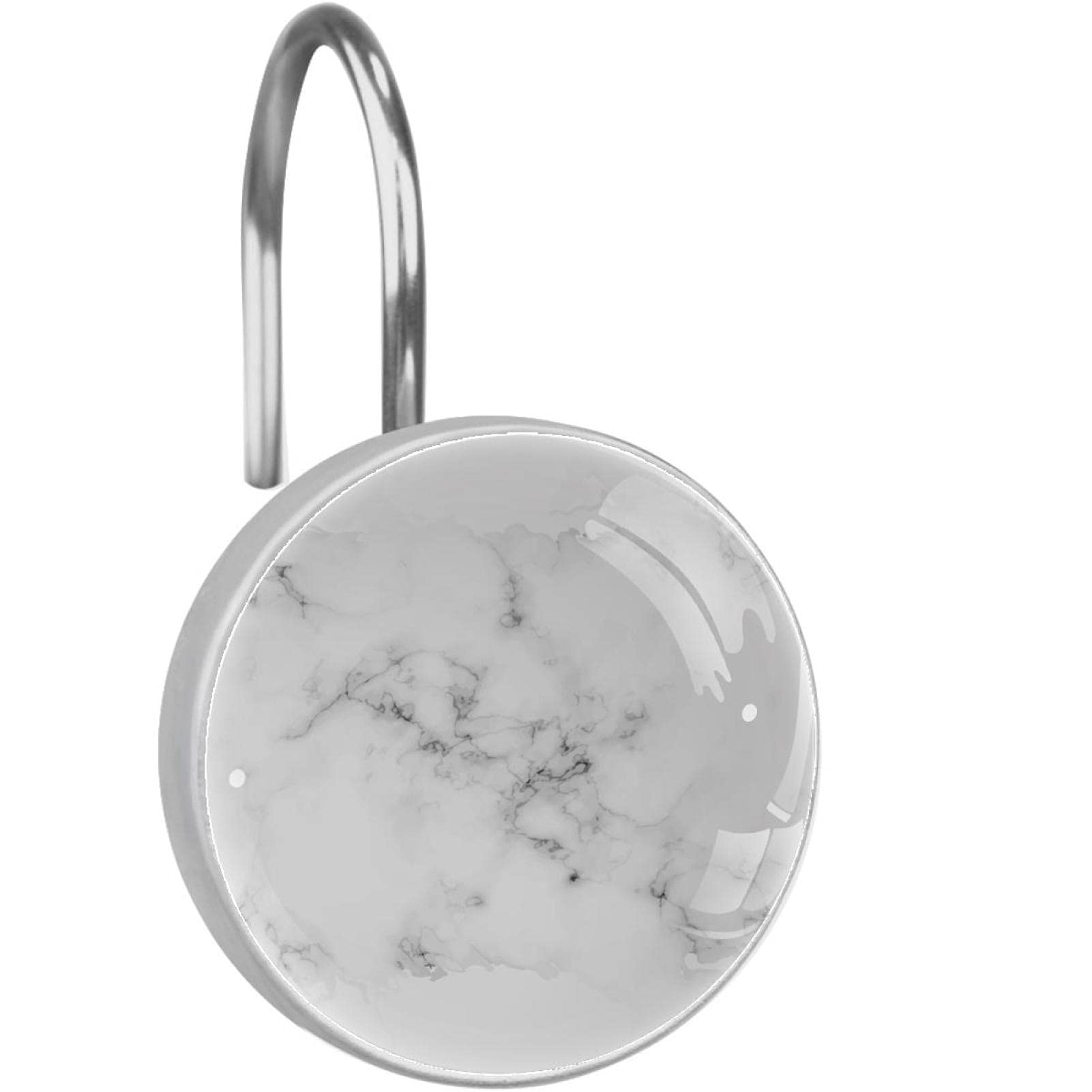 Crochets rideau de douche marbre blanc lot de 12 anneaux acier inoxydable salle de bain