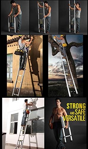 Telescopic Loft Ladder Collapsible Step Ladders Securing Bolt 3.2m/10.5Ft 3.2M EN131 Extendable Alminium Ladders Folding Extending Portable 11 Steps Extension Ladder DIY Multi Purpose