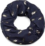 schal leo print zara kein kratzen styleBREAKER Loop Schal mit goldenem Metallic Feder Print, Schlauchschal, Tuch, Damen 01017062, Farbe:Midnight-Blue/Dunkelblau