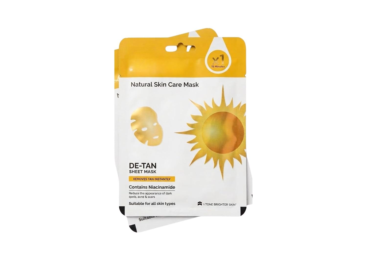 Natural Skin Care De-Tan Sheet Mask with Niacinamide, Removes Tan Instantly, Reduces Dark Spots, Suitable for All Skin Typ...