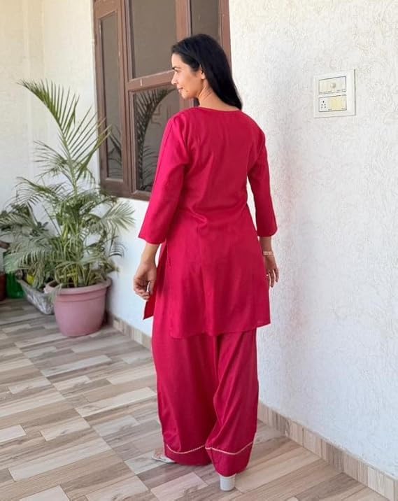 Image of Women's Rayon Farshi Salwar Suit with Palazzo Set 3 /4 Sleeves Plain Kurti for Women and Girls