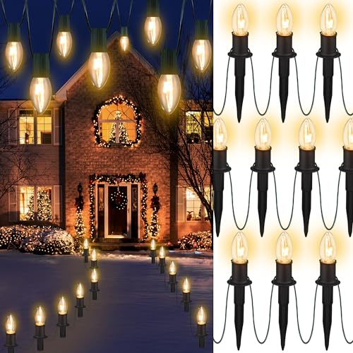Outdoor Christmas Pathway String Lights - 24.2ft 20 Lights with Stakes, Outside Walkway Marker, C9 Backyard Garden Decor, Driveway Lawn Decorations, Waterproof, Warm White Bulb, Hanging / Plugging Outdoor Christmas Pathway String Lights - 24.2ft 20 Lights with Stakes, Outside Walkway Marker, C9 Backyard Garden Decor, Driveway Lawn Decorations, Waterproof, Warm White Bulb, Hanging / Plugging