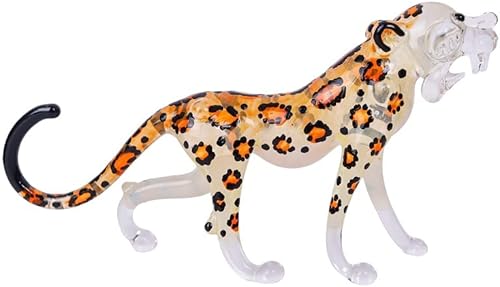 Figura de vidrio soplado hecha a mano, colección de animales, escultura de vidrio soplado, decoración del hogar con vidrio soplado (guepardo