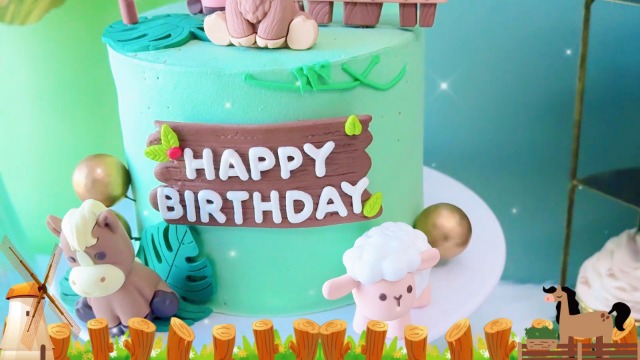 JeVenis Set Decorazione Per Torta Con Animali Della Fattoria - Compleanno Con Topper Mucca, Pecora, Maiale E Scritta Happy Birthday - 2