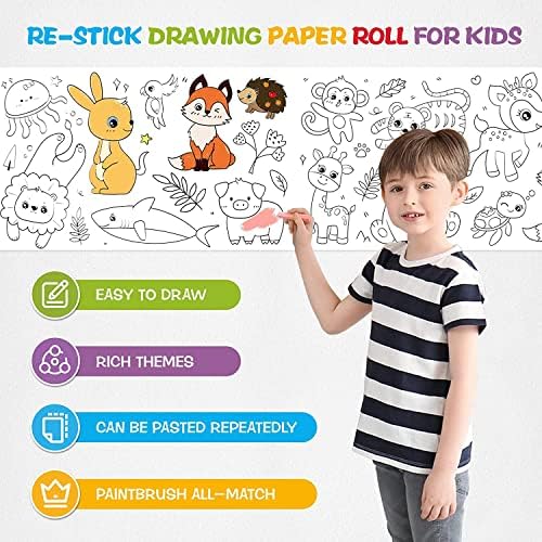 Drawing Paper Roll for Children, 3M Children's Drawing Roll Colouring Roll for Kids Children's Drawing Roll Coloring Paper Roll for Toddler, DIY Cut Paste Painting Paper for Girls Boys (Animal World)