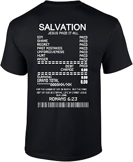Salvation Jesus Paid It All Receipt Romans 6:23 Bible Scripture Mens Christian Tshirt Jesus Cross Short Sleeve Graphic Tee