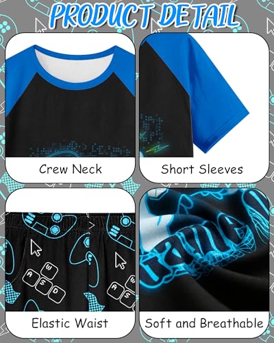 Image of PASHOP Boys Pajamas Little Big Boys Pajamas Short Sleeves and Pants 2 Pieces Summer Pjs Set Kids Boy Sleepwear Size 8-14