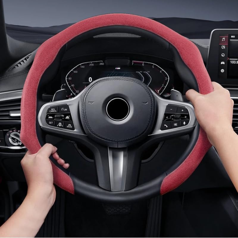 Suitable for BMW Premium Suede Snap-On Steering Wheel Covers, Non-Slip and Durable, Available for Round and D-Shaped Steering Wheels (Black)