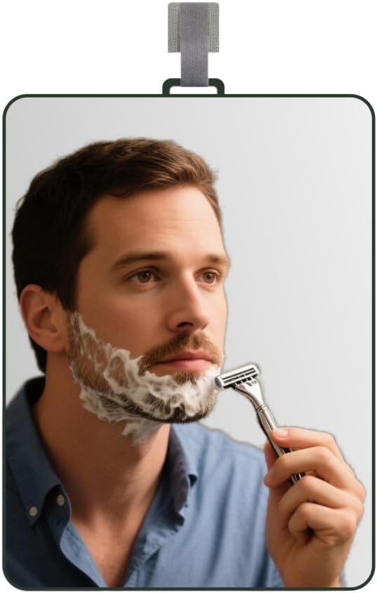 Shower Mirror Fogless for Shaving Men Fog Free Anti Fog Bathroom No Fog Proof Anti-Fog Hanging Shatterproof RV (9” x 7”) - Amazon product rated Grade B