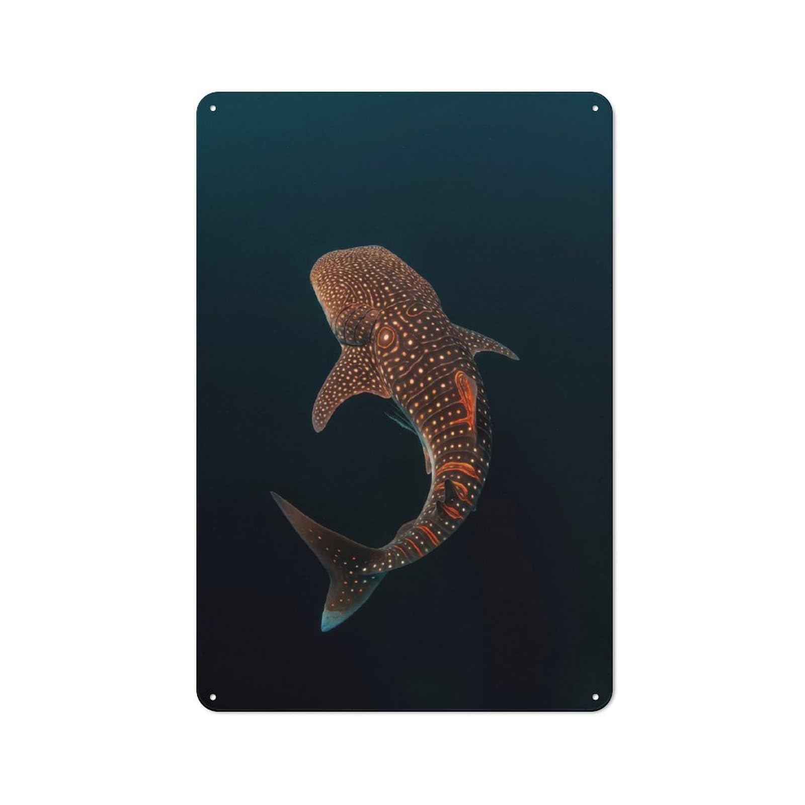 Tin Sign with Whale Shark Dark Ocean Design 30x20cm, Industrial Garage Wall Decor for Workshop, Basement, Shed Or Games Room