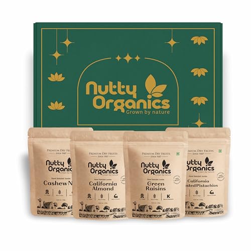 Image of Nutty Organics Mix Dry Fruit - 1Kg California Almonds, Whole Cashews, Green Kishmish, Exotic Pistachios | High in Fiber & Boost Immunity | Rich in Protein | Healthy Nut - Dry Fruits Combo Pack of 4 (250 gm each) Diwali Mix dry fruit Combo gift box for family and friends , hamper