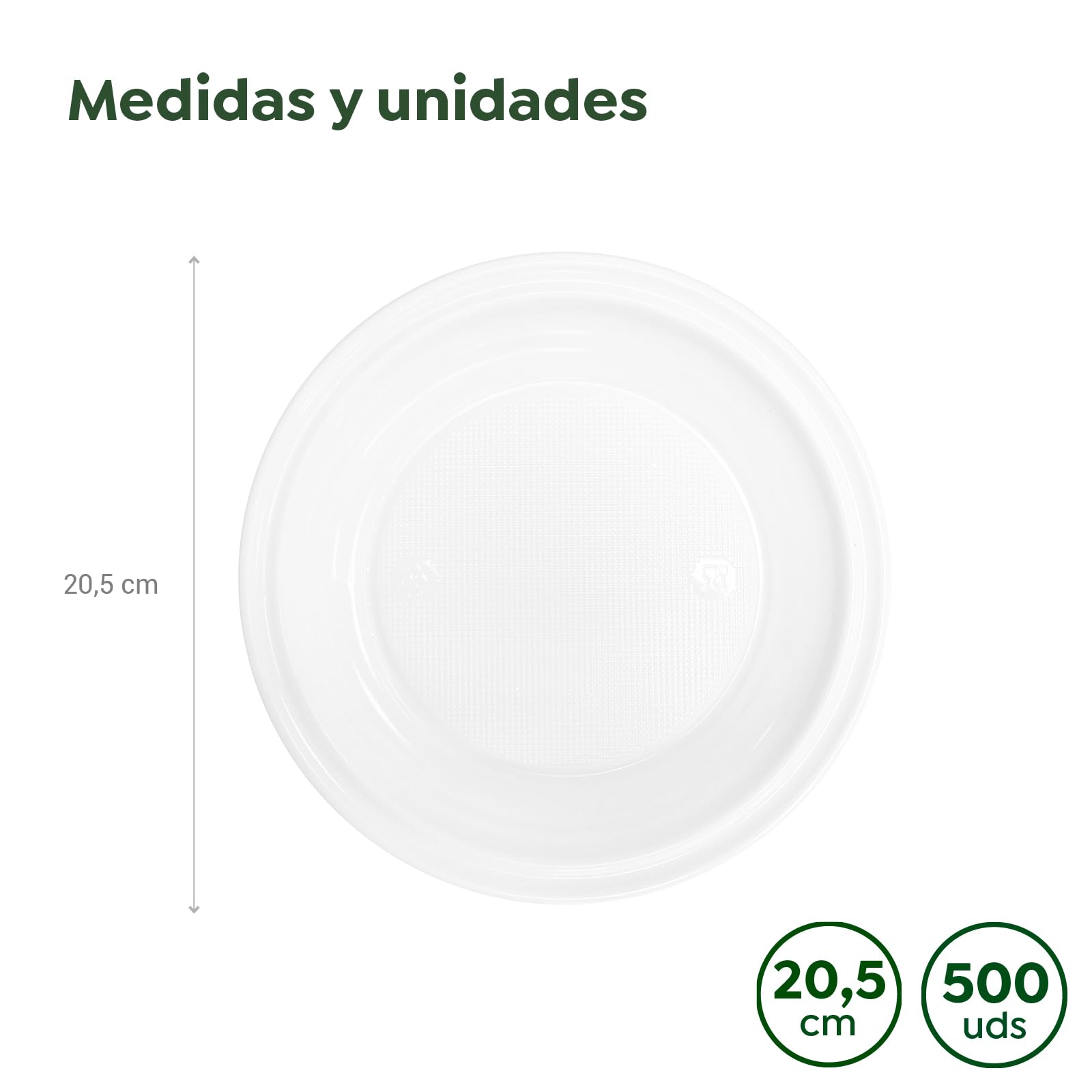 500 piatti in plastica bianchi riutilizzabili, diametro 20,5 cm, piatti da tavola, norma UNE-EN-12875-1, piatti rotondi, ad alta resistenza, per feste, adatti per cibi caldi e freddi