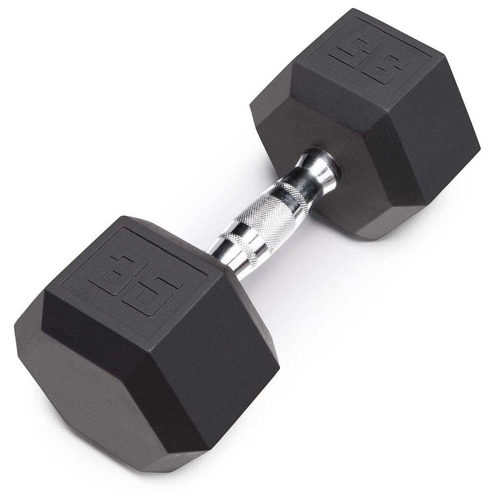 Leader Sport TA DB6101 35 lb Rubber Hexagonal Dumbbell with Logo
