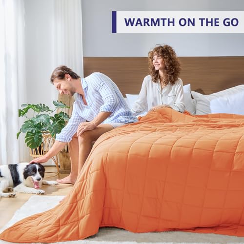 Image of yescool Weighted Blanket for Adults (20 lbs, 88 inch x 104 inch, Orange) Cooling Heavy Blanket for Sleeping Perfect for 190-210 lbs, Queen Size Breathable Blanket with Premium Glass Bead, Machine Washable